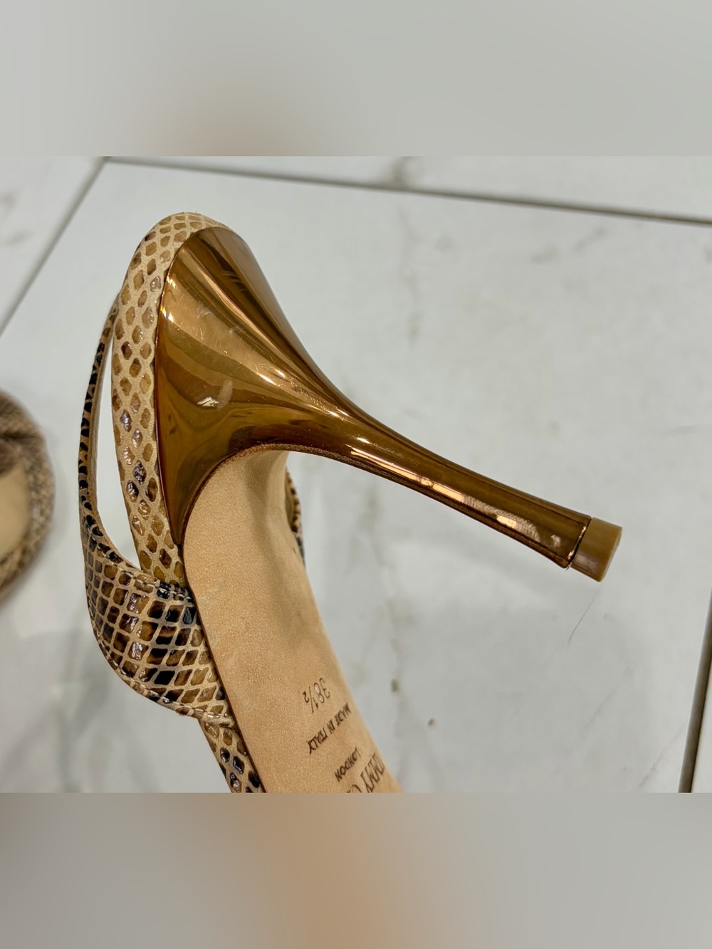 Jimmy Choo Tan Snakeskin Stiletto Slingback Heels 38.5 - Picture 5 of 6